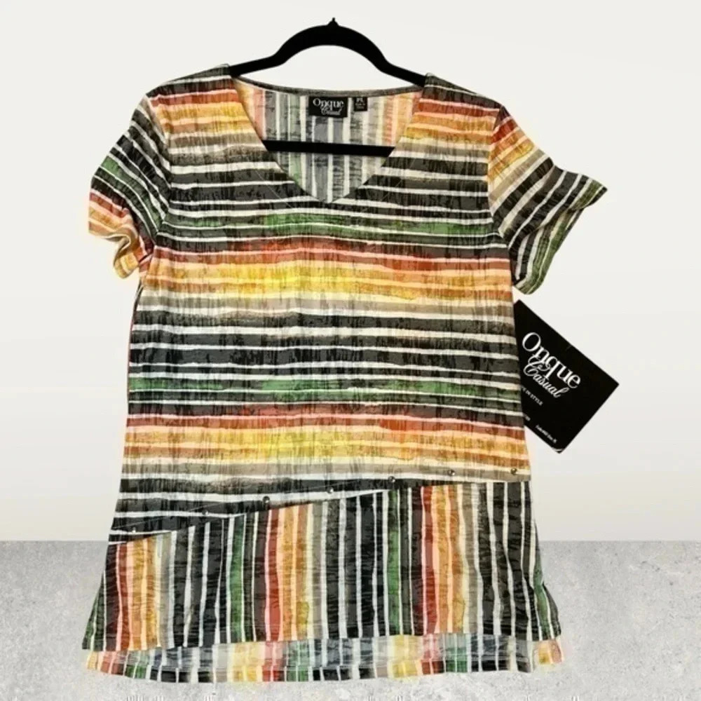 WOMEN’S PETITE LARGE ONQUE CASUAL BURNOUT TOP MULTI COLOR NEW WITH TAGS